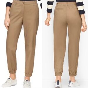 NWT Talbots Tapered Twill Jogger Ankle Pants 1X Petite Khaki Tan Cotton Blend